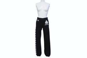 極美品 CHROME HEARTS クロムハーツ スウェットパンツ セメタリークロスプリント コットン ブラック ホワイト サイズXS 中古 4b004751