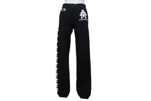 極美品 CHROME HEARTS クロムハーツ スウェットパンツ セメタリークロスプリント コットン ブラック ホワイト サイズXS 中古 4b004751