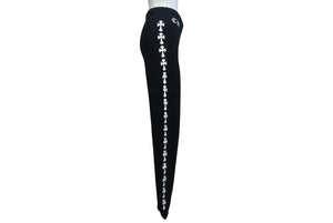 極美品 CHROME HEARTS クロムハーツ スウェットパンツ セメタリークロスプリント コットン ブラック ホワイト サイズXS 中古 4b004751