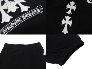 極美品 CHROME HEARTS クロムハーツ スウェットパンツ セメタリークロスプリント コットン ブラック ホワイト サイズXS 中古 4b004751