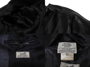 HERMES エルメス ヴィンテージ レザー ロングコート アウター ラムスキン ブラック サイズ58 美品 中古 4b004754
