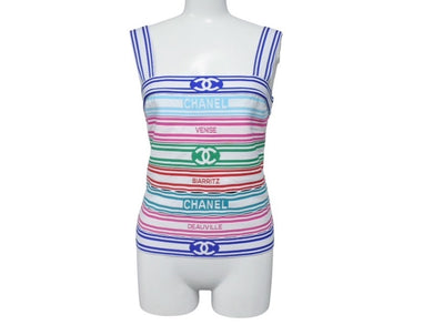 極美品 CHANEL シャネル キャミソール トップス ボーダー P60705K46404 フランス製 ポリアミド マルチカラー サイズ34 中古 4b004757