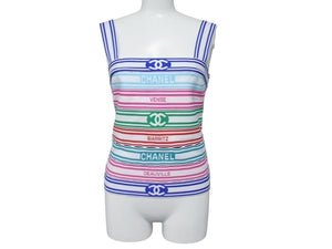 極美品 CHANEL シャネル キャミソール トップス ボーダー P60705K46404 フランス製 ポリアミド マルチカラー サイズ34 中古 4b004757