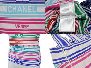 極美品 CHANEL シャネル キャミソール トップス ボーダー P60705K46404 フランス製 ポリアミド マルチカラー サイズ34 中古 4b004757