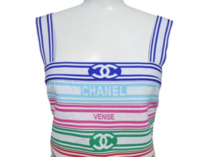 極美品 CHANEL シャネル キャミソール トップス ボーダー P60705K46404 フランス製 ポリアミド マルチカラー サイズ34 中古 4b004757