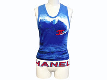 Load image into Gallery viewer, 極美品 CHANEL シャネル サーフライン タンクトップ ノースリーブ P19540V11371 サイズ38 ココマーク ブルー 総柄 中古 4b004758