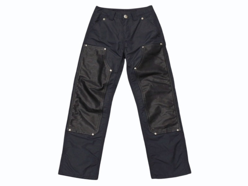 極美品 CHROME HEARTS クロムハーツ ダブルニーパンツ サイズ25 CHクロスレザーパッチ シルバー925 ブラック 中古 4b004761