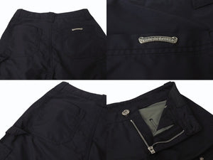 極美品 CHROME HEARTS クロムハーツ ダブルニーパンツ サイズ25 CHクロスレザーパッチ シルバー925 ブラック 中古 4b004761
