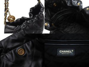 極美品 CHANEL シャネル 22 ハンドバッグ ショルダーバッグ ランダム番台 シャイニーカーフスキン ブラック ゴールド金具 中古 4b004767