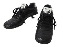 画像をギャラリービューアに読み込む, MIU MIU ミュウミュウ 21SS Heel Leather Sneaker ヒールレザースニーカー ミッドヒール ナッパレザー ブラック サイズ37 1/2 美品 中古 4b004772