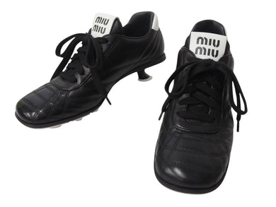 MIU MIU ミュウミュウ 21SS Heel Leather Sneaker ヒールレザースニーカー ミッドヒール ナッパレザー ブラック サイズ37 1/2 美品 中古 4b004772