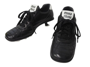 MIU MIU ミュウミュウ 21SS Heel Leather Sneaker ヒールレザースニーカー ミッドヒール ナッパレザー ブラック サイズ37 1/2 美品 中古 4b004772