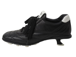 MIU MIU ミュウミュウ 21SS Heel Leather Sneaker ヒールレザースニーカー ミッドヒール ナッパレザー ブラック サイズ37 1/2 美品 中古 4b004772