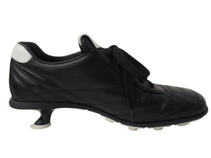 MIU MIU ミュウミュウ 21SS Heel Leather Sneaker ヒールレザースニーカー ミッドヒール ナッパレザー ブラック サイズ37 1/2 美品 中古 4b004772