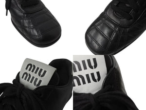 MIU MIU ミュウミュウ 21SS Heel Leather Sneaker ヒールレザースニーカー ミッドヒール ナッパレザー ブラック サイズ37 1/2 美品 中古 4b004772