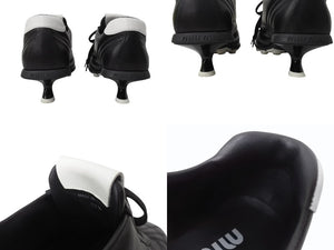 MIU MIU ミュウミュウ 21SS Heel Leather Sneaker ヒールレザースニーカー ミッドヒール ナッパレザー ブラック サイズ37 1/2 美品 中古 4b004772