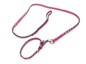 VALENTINO GARAVANI ヴァレンティノ ガラヴァーニ スタッズ 犬用リード&首輪セット レザー ピンク 首輪サイズM 美品 中古 4b004775