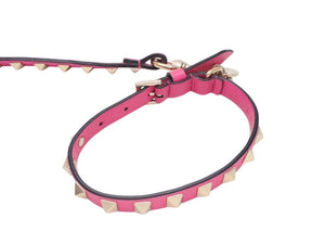 VALENTINO GARAVANI ヴァレンティノ ガラヴァーニ スタッズ 犬用リード&首輪セット レザー ピンク 首輪サイズM 美品 中古 4b004775