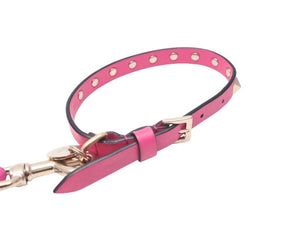 VALENTINO GARAVANI ヴァレンティノ ガラヴァーニ スタッズ 犬用リード&首輪セット レザー ピンク 首輪サイズM 美品 中古 4b004775