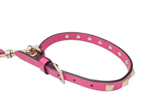 VALENTINO GARAVANI ヴァレンティノ ガラヴァーニ スタッズ 犬用リード&首輪セット レザー ピンク 首輪サイズM 美品 中古 4b004775