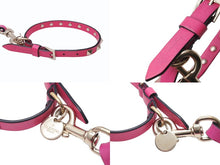 画像をギャラリービューアに読み込む, VALENTINO GARAVANI ヴァレンティノ ガラヴァーニ スタッズ 犬用リード&amp;首輪セット レザー ピンク 首輪サイズM 美品 中古 4b004775