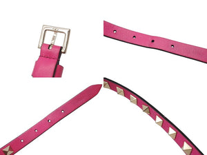 VALENTINO GARAVANI ヴァレンティノ ガラヴァーニ スタッズ 犬用リード&首輪セット レザー ピンク 首輪サイズM 美品 中古 4b004775