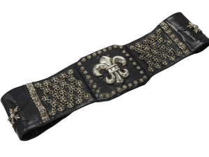 CHROME HEARTS クロムハーツ チャンピオンベルト 希少 BSフレア スター タイニークロス クロスボール ガスリンガー レザー シルバ−925 ブラック 美品 中古 4b004779