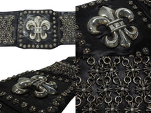 Load image into Gallery viewer, CHROME HEARTS クロムハーツ チャンピオンベルト 希少 BSフレア スター タイニークロス クロスボール ガスリンガー レザー シルバ−925 ブラック 美品 中古 4b004779