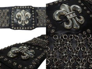 CHROME HEARTS クロムハーツ チャンピオンベルト 希少 BSフレア スター タイニークロス クロスボール ガスリンガー レザー シルバ−925 ブラック 美品 中古 4b004779