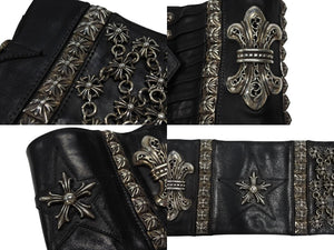 CHROME HEARTS クロムハーツ チャンピオンベルト 希少 BSフレア スター タイニークロス クロスボール ガスリンガー レザー シルバ−925 ブラック 美品 中古 4b004779
