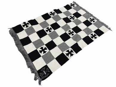 CHROME HEARTS クロムハーツ BREAK THE ICE CASHMERE BLANKET CHプラスレザーパッチ チェッカードカシミヤブランケット 美品 中古 4b004785