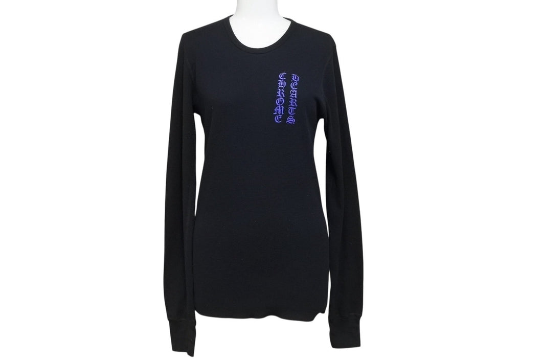 CHROME HEARTS クロムハーツ サーマル長袖Ｔシャツ オールドスクロールロゴ RN#95024 コットン ポリエステル ブラック サイズS 美品 中古 4b004791