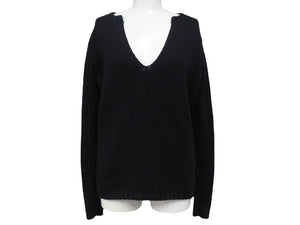 JIL SANDER ジルサンダー ニット Vネックセーター フェザーウェイト カシミヤ ブラック サイズ36 美品 中古 4b004795