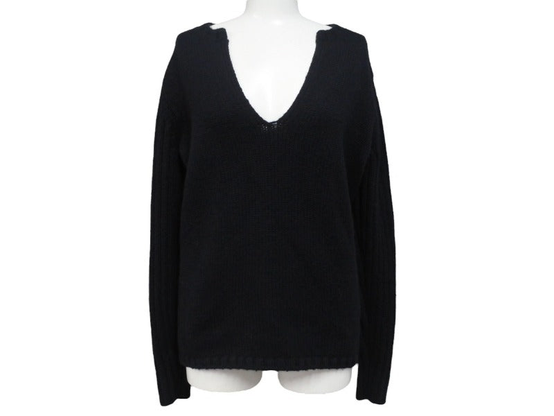JIL SANDER ジルサンダー ニット Vネックセーター フェザーウェイト カシミヤ ブラック サイズ36 美品 中古 4b004795