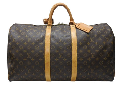 LOUIS VUITTON ルイヴィトン キーポル55 ボストンバッグ M41424 モノグラム PVC ヌメ革 旧型 ブラウン 良品 中古 4b004798