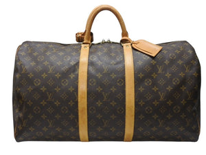 LOUIS VUITTON ルイヴィトン キーポル55 ボストンバッグ M41424 モノグラム PVC ヌメ革 旧型 ブラウン 良品 中古 4b004798