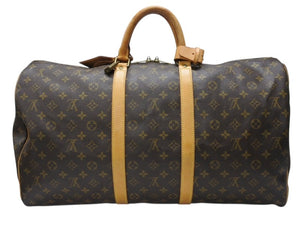 LOUIS VUITTON ルイヴィトン キーポル55 ボストンバッグ M41424 モノグラム PVC ヌメ革 旧型 ブラウン 良品 中古 4b004798