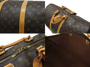 LOUIS VUITTON ルイヴィトン キーポル55 ボストンバッグ M41424 モノグラム PVC ヌメ革 旧型 ブラウン 良品 中古 4b004798