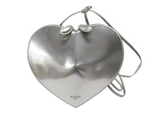Load image into Gallery viewer, ALAIA アライア ハートシェイプ ロゴディテール ショルダーバッグ ジップポーチ レザー シルバー 美品 中古 4b004799