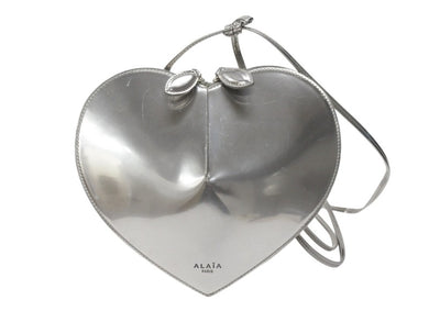 ALAIA アライア ハートシェイプ ロゴディテール ショルダーバッグ ジップポーチ レザー シルバー 美品 中古 4b004799