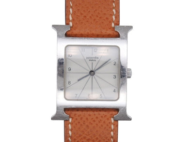 HERMES エルメス 腕時計 Hウォッチ クオーツ HH1.210 ステンレス レザー ブラウン シルバー金具 美品 中古 4b004804