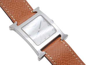HERMES エルメス 腕時計 Hウォッチ クオーツ HH1.210 ステンレス レザー ブラウン シルバー金具 美品 中古 4b004804