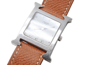 HERMES エルメス 腕時計 Hウォッチ クオーツ HH1.210 ステンレス レザー ブラウン シルバー金具 美品 中古 4b004804