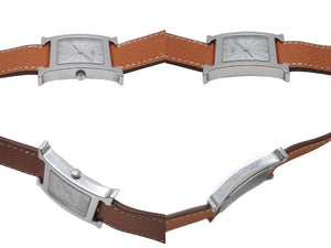 HERMES エルメス 腕時計 Hウォッチ クオーツ HH1.210 ステンレス レザー ブラウン シルバー金具 美品 中古 4b004804