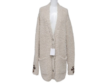 CHROME HEARTS クロムハーツ カシミヤ カーディガン サイズM CHクロスレザーパッチ クロスボールボタン ベージュ 美品 中古 4b004808