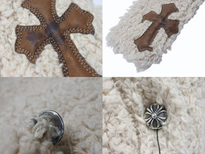 CHROME HEARTS クロムハーツ カシミヤ カーディガン サイズM CHクロスレザーパッチ クロスボールボタン ベージュ 美品 中古 4b004808