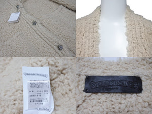 CHROME HEARTS クロムハーツ カシミヤ カーディガン サイズM CHクロスレザーパッチ クロスボールボタン ベージュ 美品 中古 4b004808