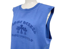 Load image into Gallery viewer, 新品未使用 CHROME HEARTS クロムハーツ セメタリークロス タンクトップ ノースリーブ サイズL ブランドロゴ プリント ブルー 中古 4b004816