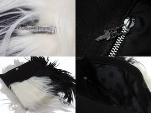 極美品 CHROME HEARTS クロムハーツ ファー クラッチバッグ セカンドバッグ スクロールラベル シルバー925 レザー バイカラー 中古 4b004817