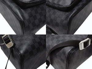 新品同様 LOUIS VUITTON ルイヴィトン リュック ジョッシュ ダミエグラフィット N41473 PVC レザー ブラック 中古 4b004823